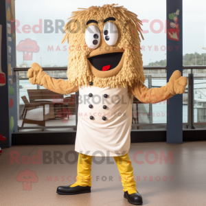 Tan Paella mascot costume character dressed with a Trousers and Foot pads