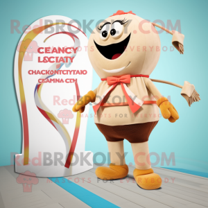 Tan Candy Box mascot costume character dressed with a One-Piece Swimsuit and Scarves