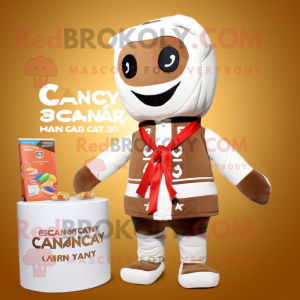 Tan Candy Box mascot costume character dressed with a One-Piece Swimsuit and Scarves