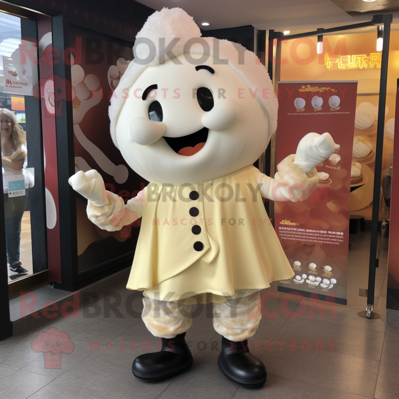 Cream Dim Sum mascot costume character dressed with a Playsuit and Shoe clips