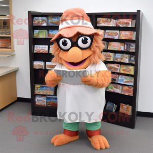 Peach Pulled Pork Sandwich mascot costume character dressed with a Trousers and Reading glasses