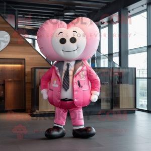 Pink Heart mascot costume character dressed with a Bomber Jacket and Pocket squares