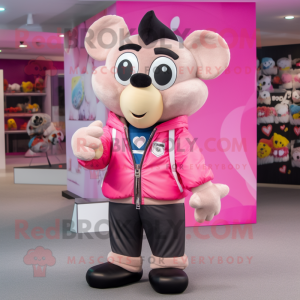 Pink Heart mascot costume character dressed with a Bomber Jacket and Pocket squares