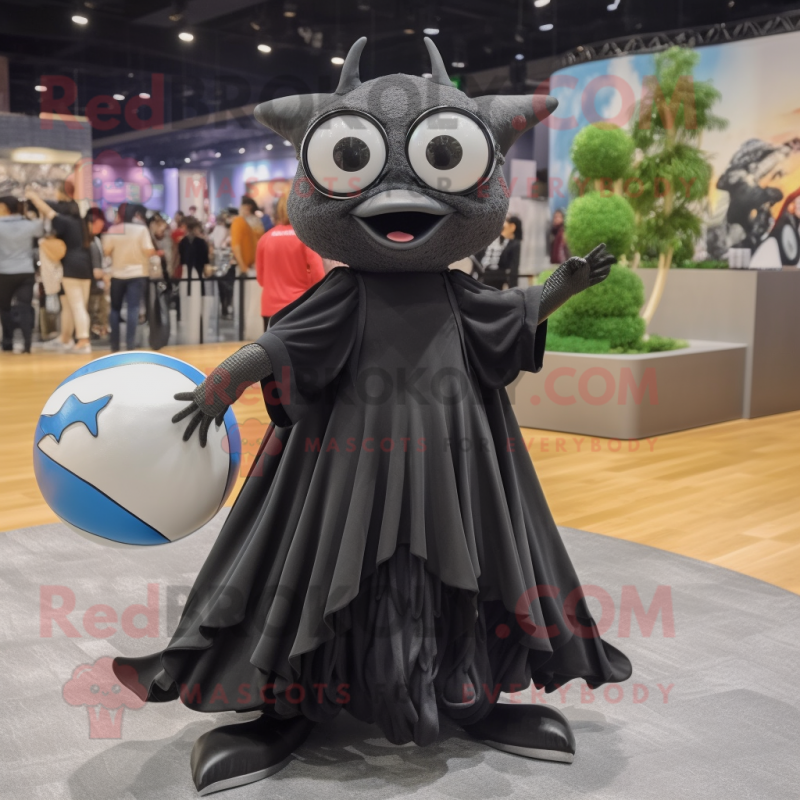 Black Swordfish mascot costume character dressed with a Ball Gown and ...