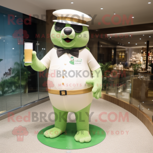 Cream Green Beer mascot costume character dressed with a One-Piece Swimsuit and Berets
