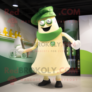 Cream Green Beer mascot costume character dressed with a One-Piece Swimsuit and Berets