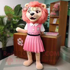 Pink Lion maskot kostume...