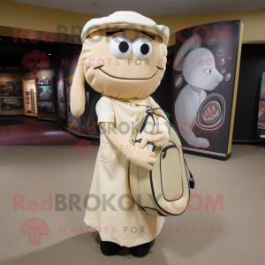 Beige Golf Bag mascot costume character dressed with a Wrap Dress and Tie pins