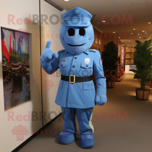 Blue American Soldier mascot costume character dressed with a Suit Pants and Cummerbunds