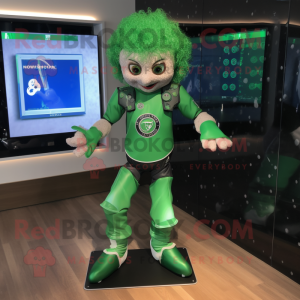 Green Irish Dancing Shoes mascot costume character dressed with a Swimwear and Digital watches