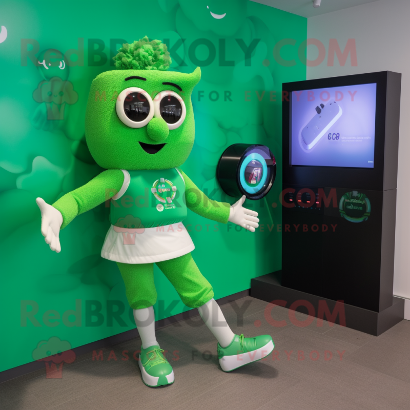 Green Irish Dancing Shoes mascot costume character dressed with a Swimwear and Digital watches