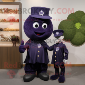 Navy Grape mascot costume character dressed with a Trousers and Coin purses