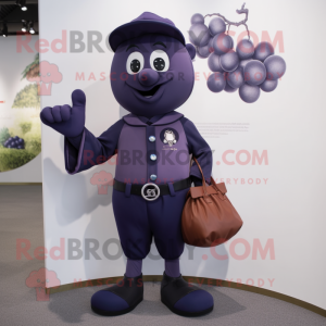 Navy Grape mascot costume character dressed with a Trousers and Coin purses