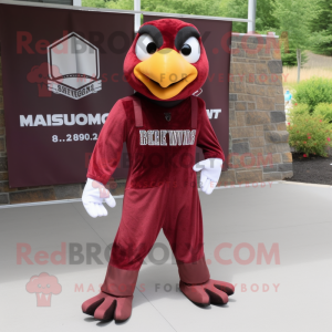 Maroon Hawk mascot costume character dressed with a Jumpsuit and Pocket squares