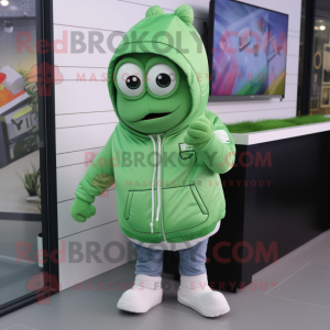 Green Ice mascot costume character dressed with a Hoodie and Pocket squares