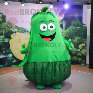 Forest Green Cucumber mascot costume character dressed with a Wrap Skirt and Hairpins
