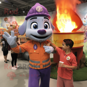 Lavender Fire Fighter mascot costume character dressed with a Button-Up Shirt and Watches