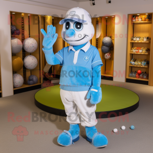 Sky Blue Golf Ball mascot costume character dressed with a Boyfriend Jeans and Mittens