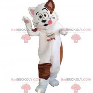 Witte en bruine kat mascotte. Gastronomische mascotte -