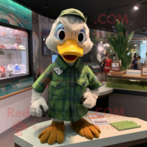 Forest Green Gosling mascot costume character dressed with a Button-Up Shirt and Hairpins