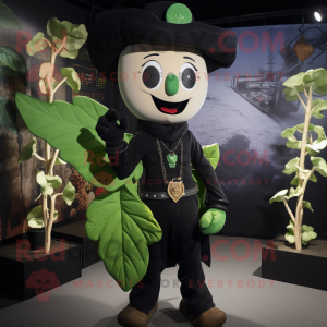 Black Beanstalk mascot costume character dressed with a Henley Shirt and Necklaces