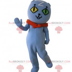 Kat mascotte met muurogen. Mascotte blauwe teddybeer -