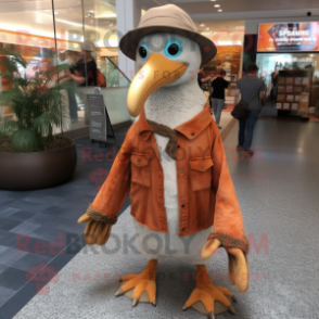 Rust Albatross mascot costume character dressed with a Dress Pants and Hats