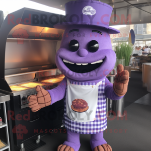 Lavender Bbq Ribs mascot costume character dressed with a Playsuit and Beanies