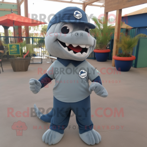 Gray Barracuda mascot costume character dressed with a Polo Shirt and Cummerbunds