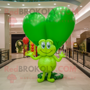 Lime Green Heart Shaped Balloons mascot costume character dressed with a A-Line Dress and Rings