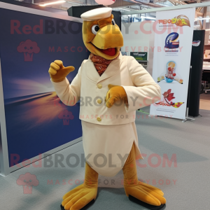Beige Tandoori Chicken mascot costume character dressed with a Trousers and Cummerbunds