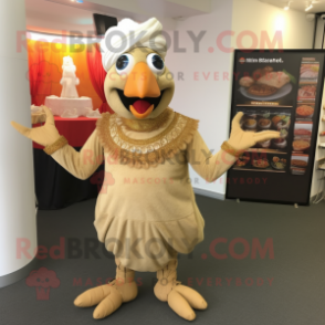 Beige Tandoori Chicken mascot costume character dressed with a Trousers and Cummerbunds