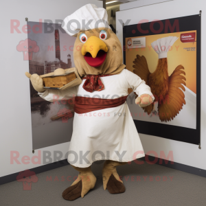 Beige Tandoori Chicken mascot costume character dressed with a Trousers and Cummerbunds