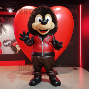 Red Heart mascot costume character dressed with a Leather Jacket and Mittens