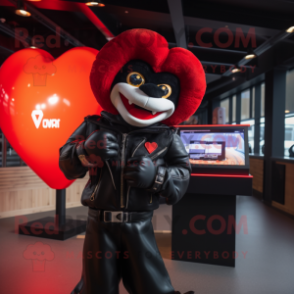 Red Heart mascot costume character dressed with a Leather Jacket and Mittens