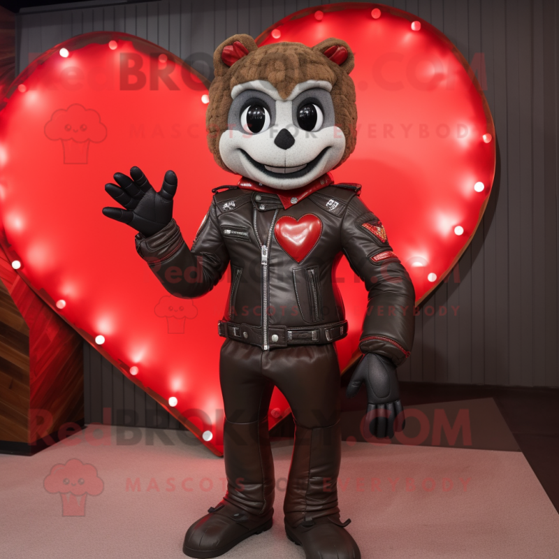 Red Heart mascot costume character dressed with a Leather Jacket and Mittens
