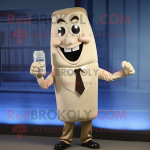 Tan Bottle Of Milk mascot costume character dressed with a Dress Pants and Tie pins