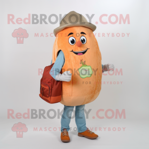 Peach Falafel mascot costume character dressed with a Bootcut Jeans and Tote bags