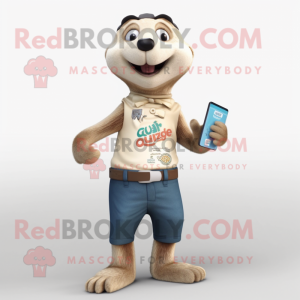 Beige Otter mascot costume character dressed with a Skinny Jeans and Bracelets