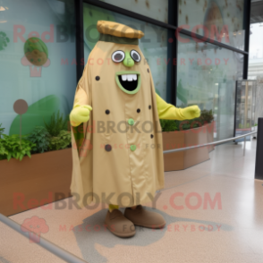 Tan Cucumber mascot costume character dressed with a Raincoat and Cufflinks