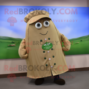 Tan Cucumber mascot costume character dressed with a Raincoat and Cufflinks