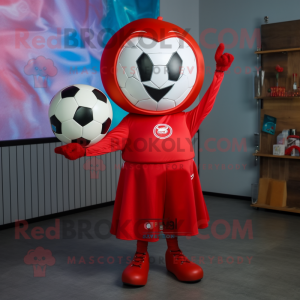 Red Soccer Ball mascot costume character dressed with a Polo Shirt and Shawl pins