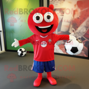 Red Soccer Ball mascot costume character dressed with a Polo Shirt and Shawl pins