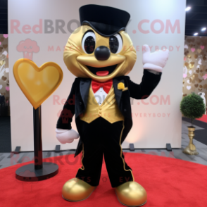 Gold Heart mascot costume character dressed with a Tuxedo and Scarves