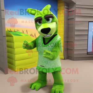 Lime Green Dingo mascot costume character dressed with a Swimwear and Wraps