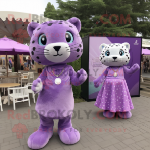 Lavender Jaguar mascot costume character dressed with a Wrap Dress and Keychains