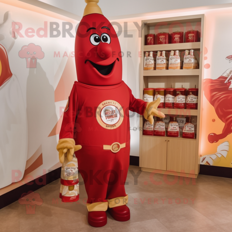 Gold Bottle Of Ketchup mascot costume character dressed with a Romper and Watches