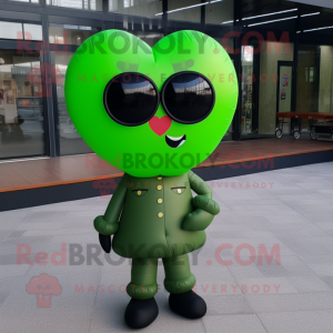 Green Heart Shaped Balloons mascot costume character dressed with a Coat and Sunglasses