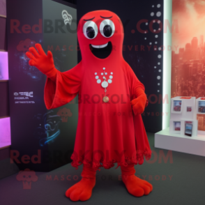 Red Ghost mascot costume character dressed with a Graphic Tee and Bracelets