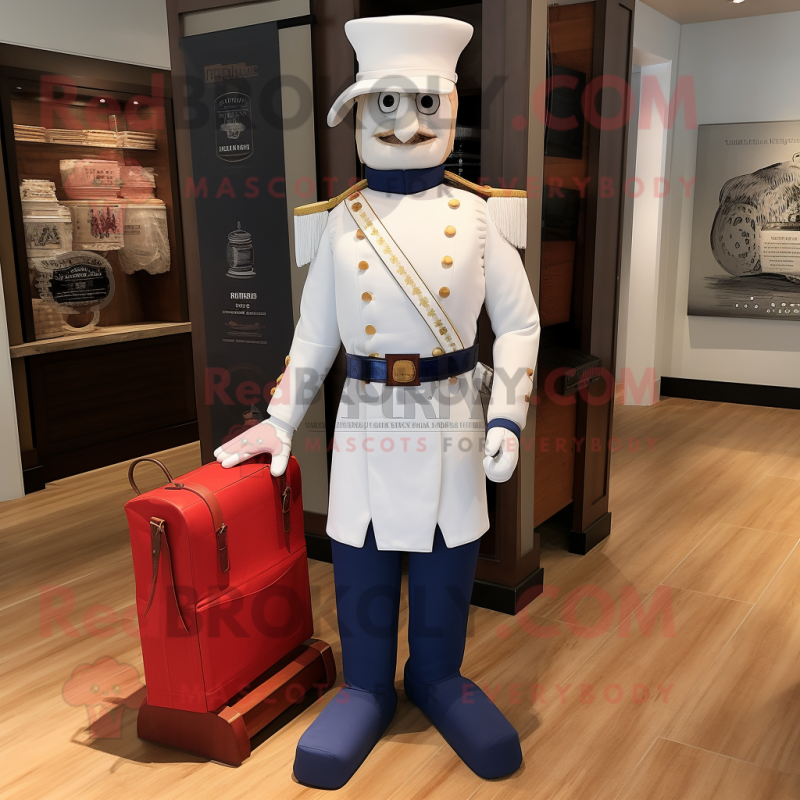 White Civil War Soldier mascot costume character dressed with a Polo Shirt and Wallets